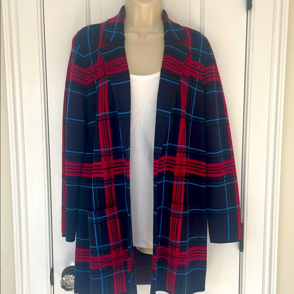 Talbots, NWOT, size small. Plaid Open Front Cardigan